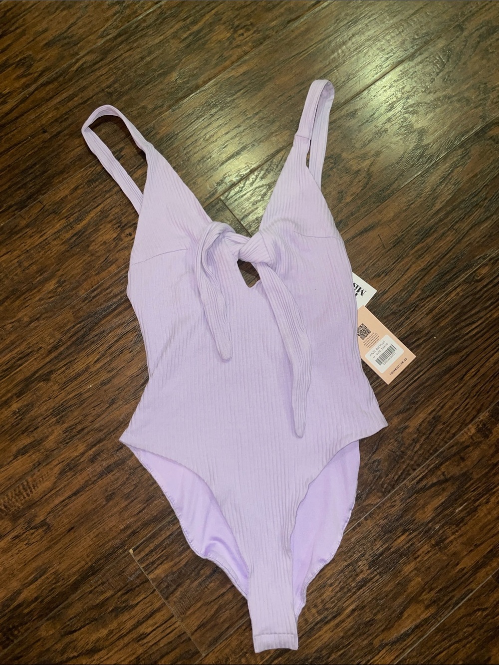 Tiger Mist Lilac Ribbed Tie-Front Bodysuit